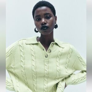 Zara cable knit polo sweater